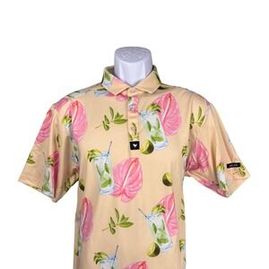 Bad Birdie Mens Mojito Floral Golf Polo Shirt Peach Large